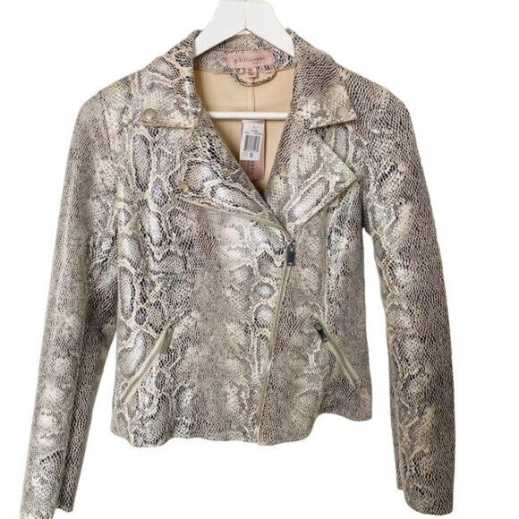 Philosophy Snake Skin Print Moto Jacket - Picture 2 of 6